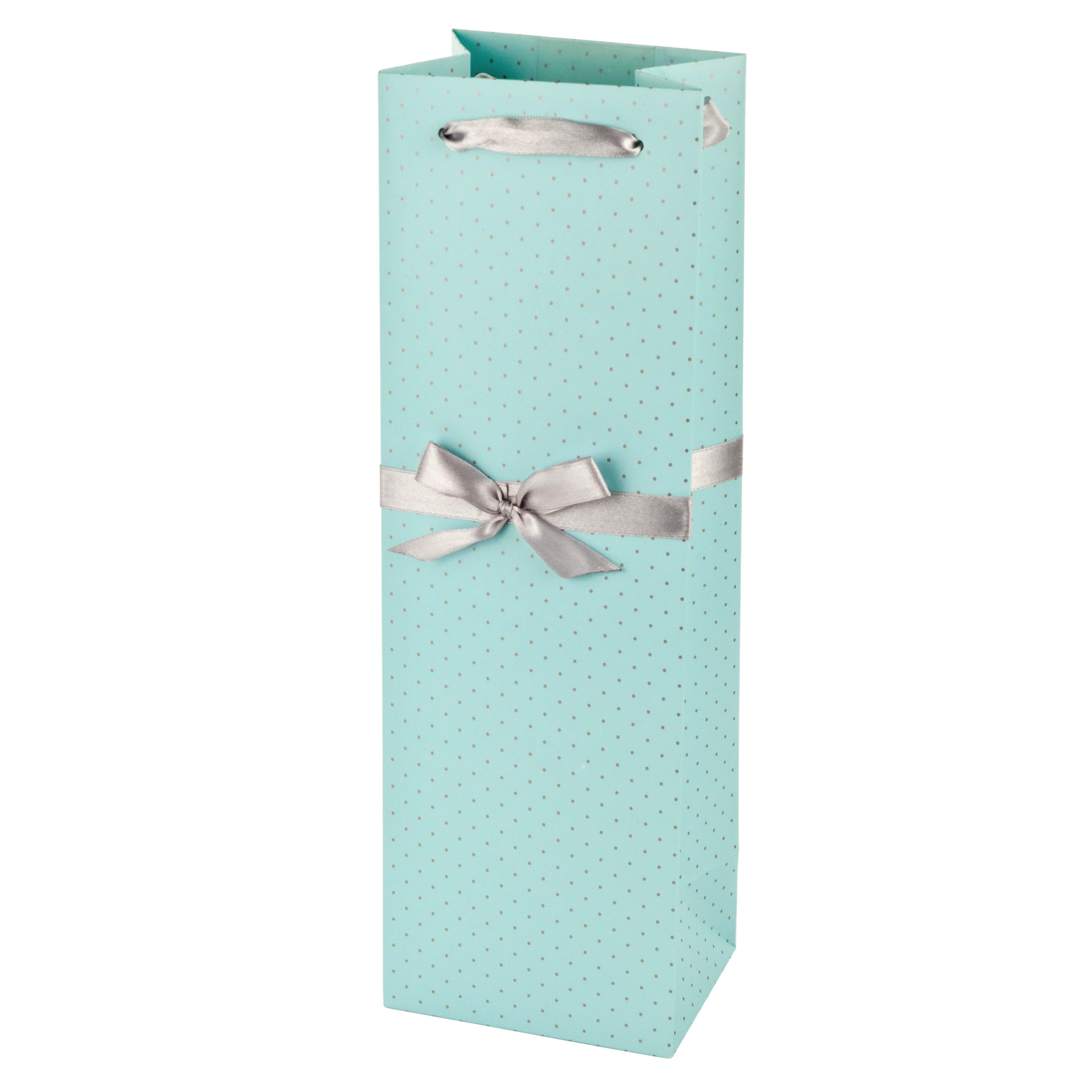 Ribbon Dot Single Bottle Wine Bag in Blue & Silver - Image 2