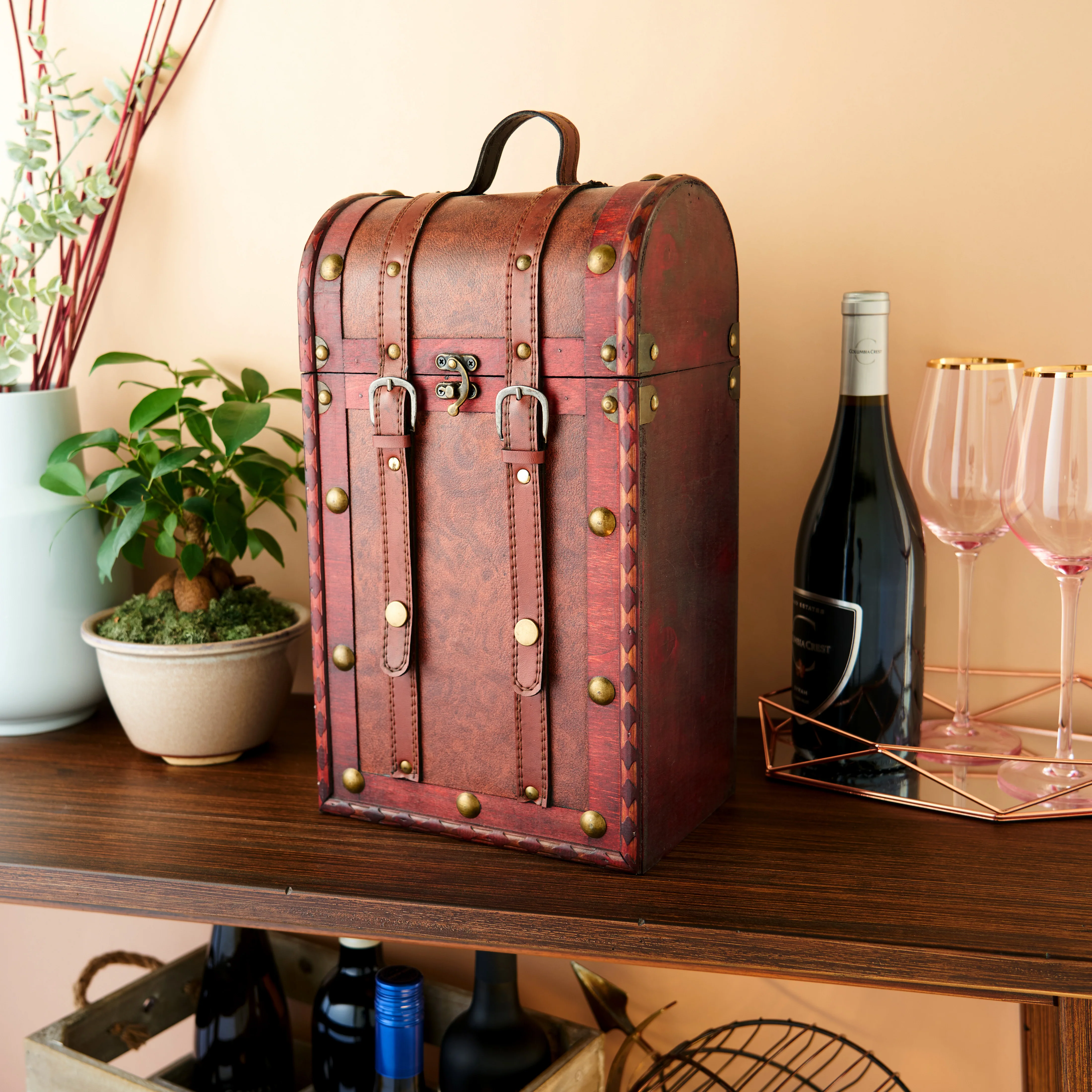 Two Bottle Antique Wooden Wine Box - Image 4