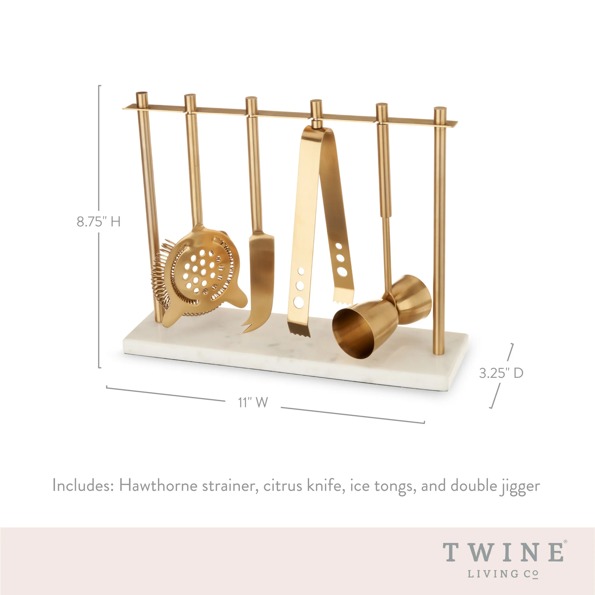 4-Piece Bar Tool Set in Gold with Marble and Stainless Steel Stand - Image 7