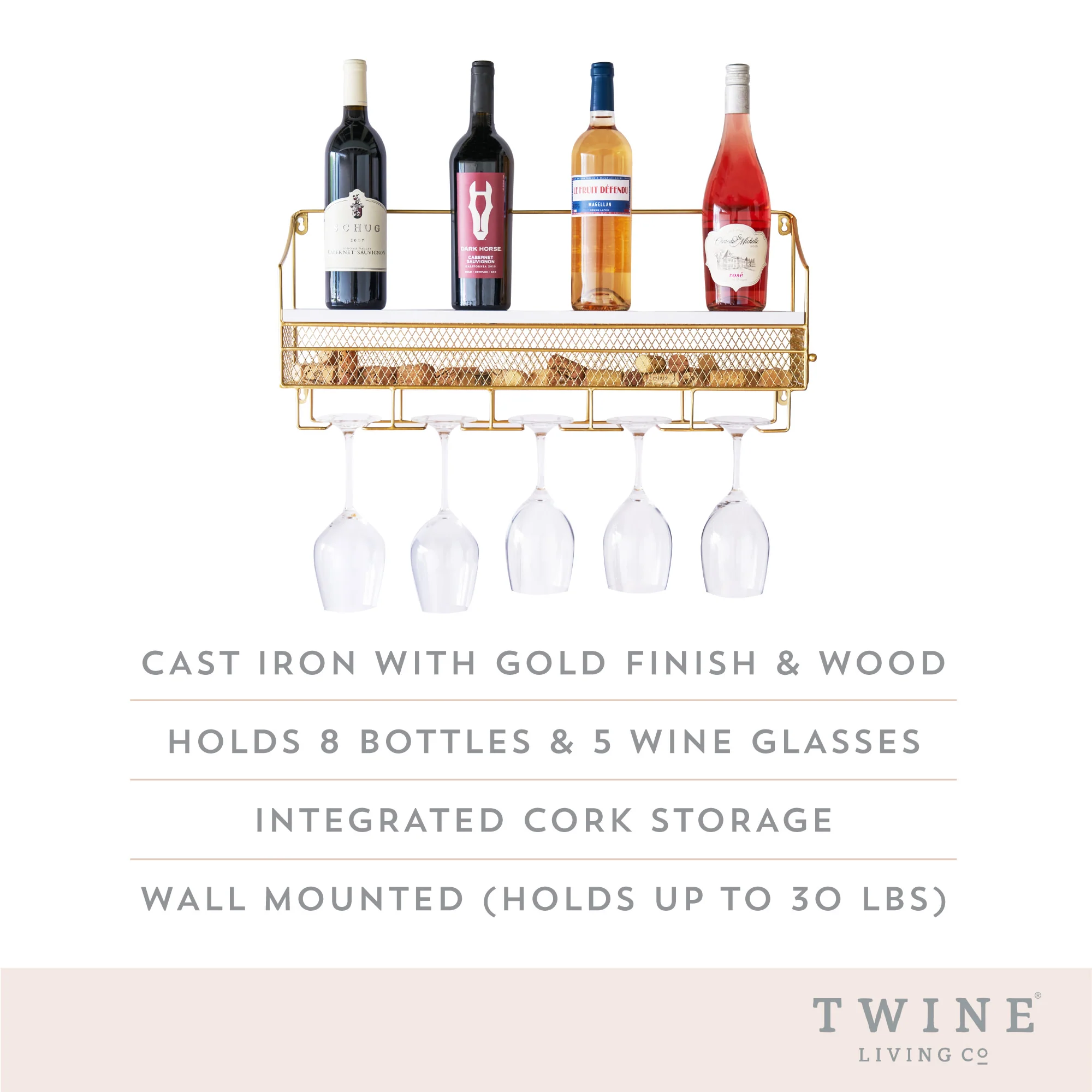 Wall Mounted Wine Rack & Cork Storage in Gold - Image 6