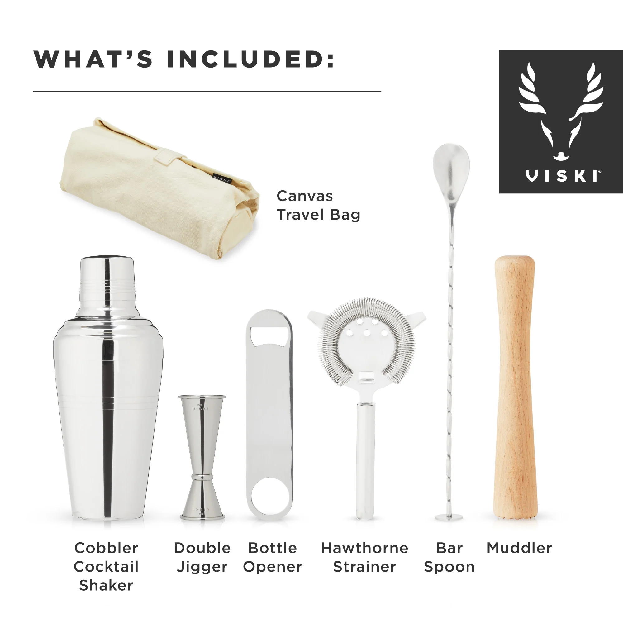 6-Piece Travel Barware Set in Stainless Steel with Canvas Bag - Image 6