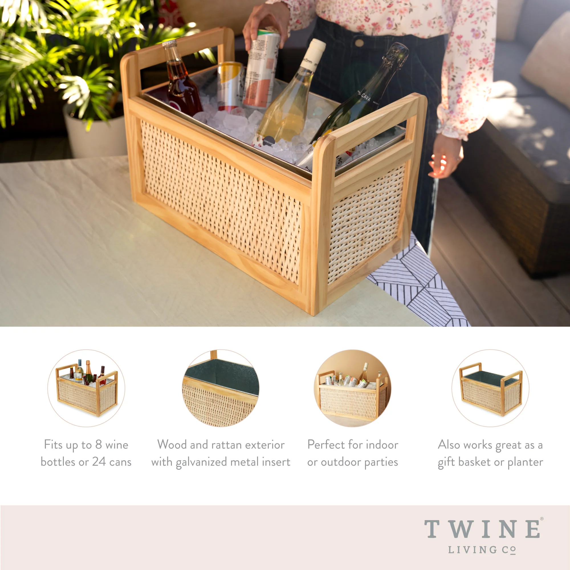 Rattan & Wood Beverage Tub - Image 5