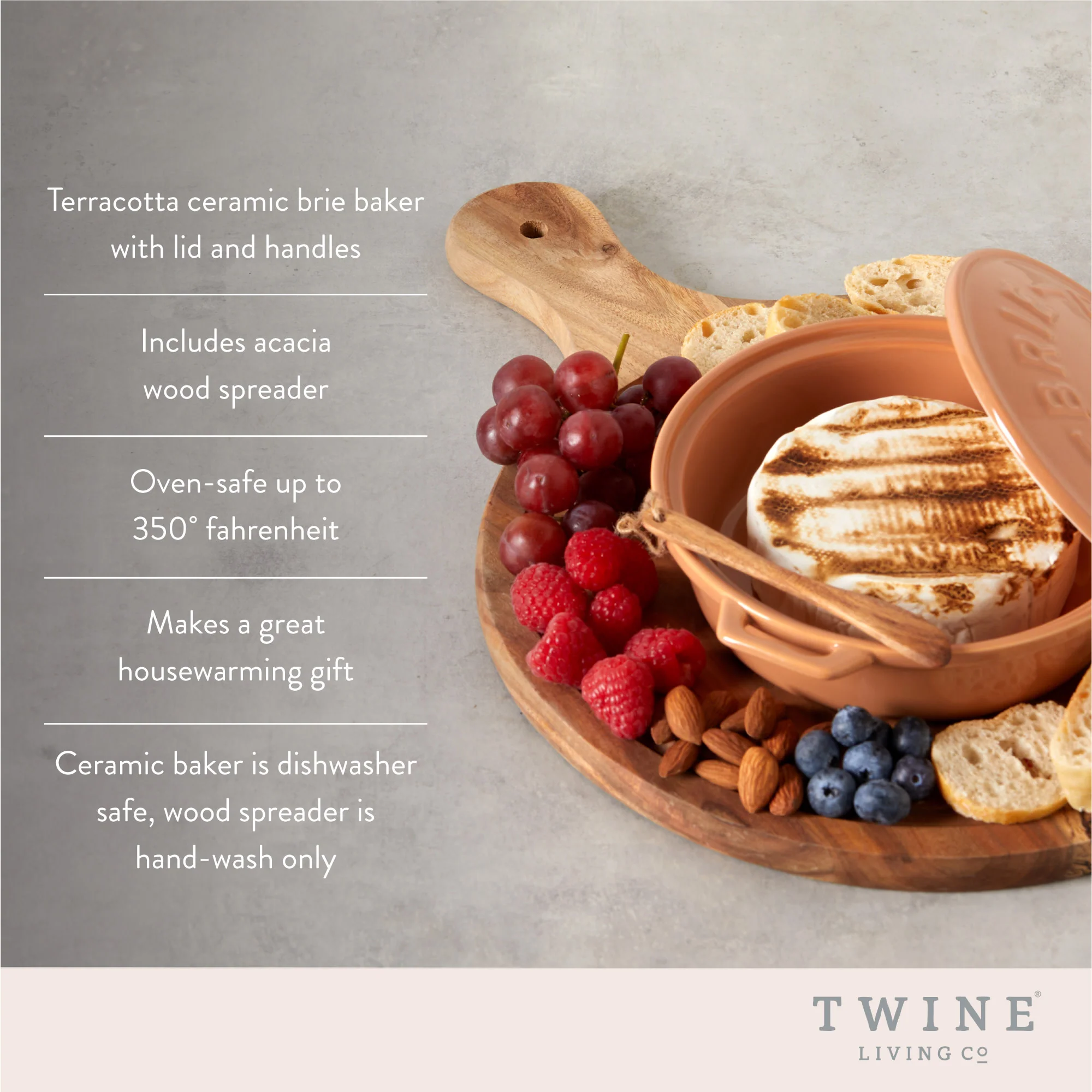 Terra Cotta Brie Baker with Wood Spreader - Image 6