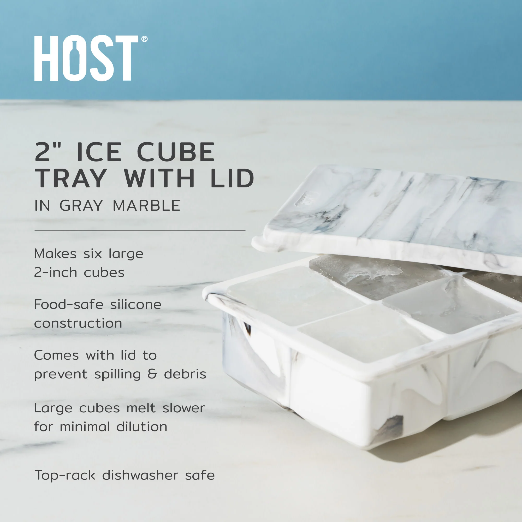 2" Ice Cube Tray with Lid in Gray Marble - Image 5