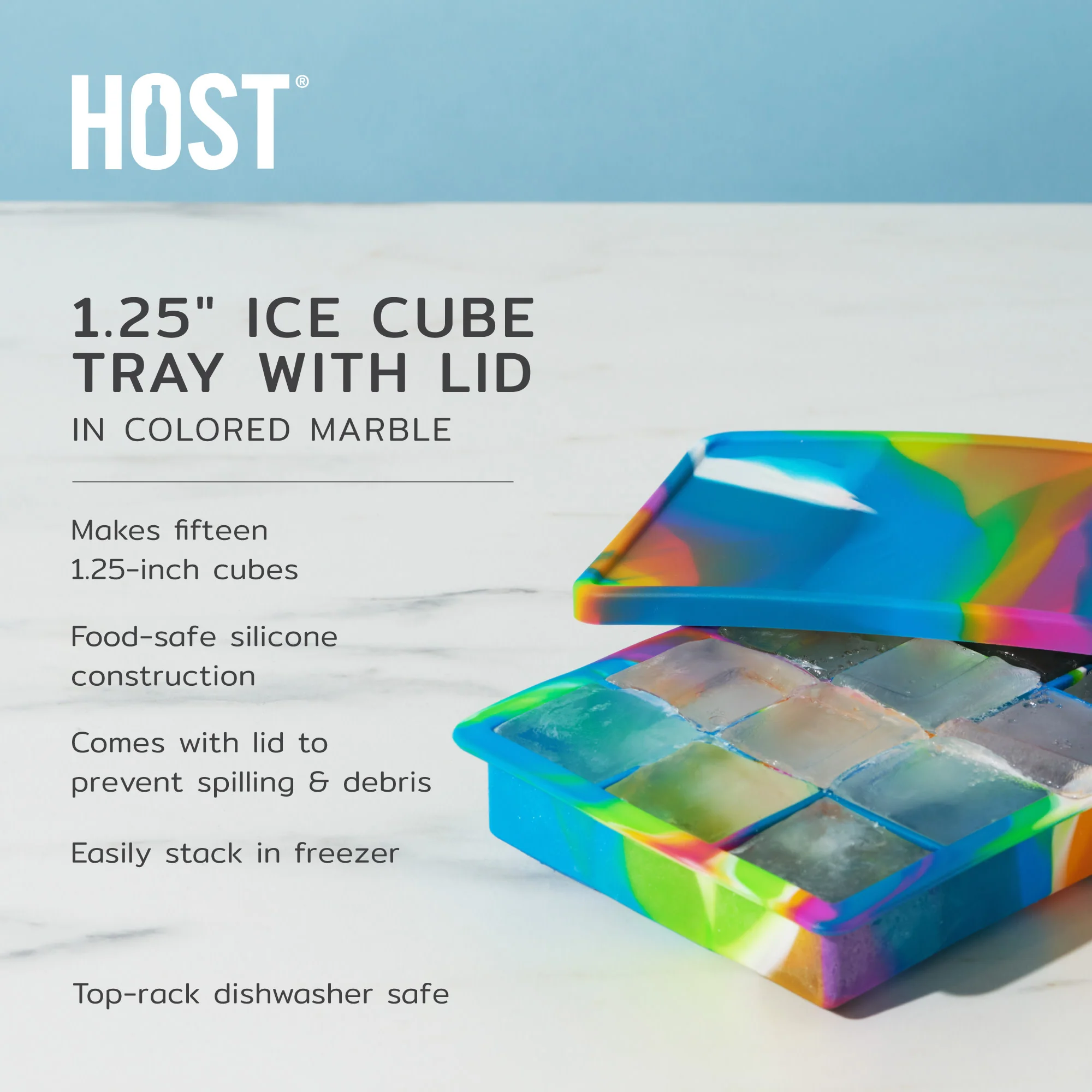 1.25" Ice Cube Tray with Lid in Colored Marble - Image 6