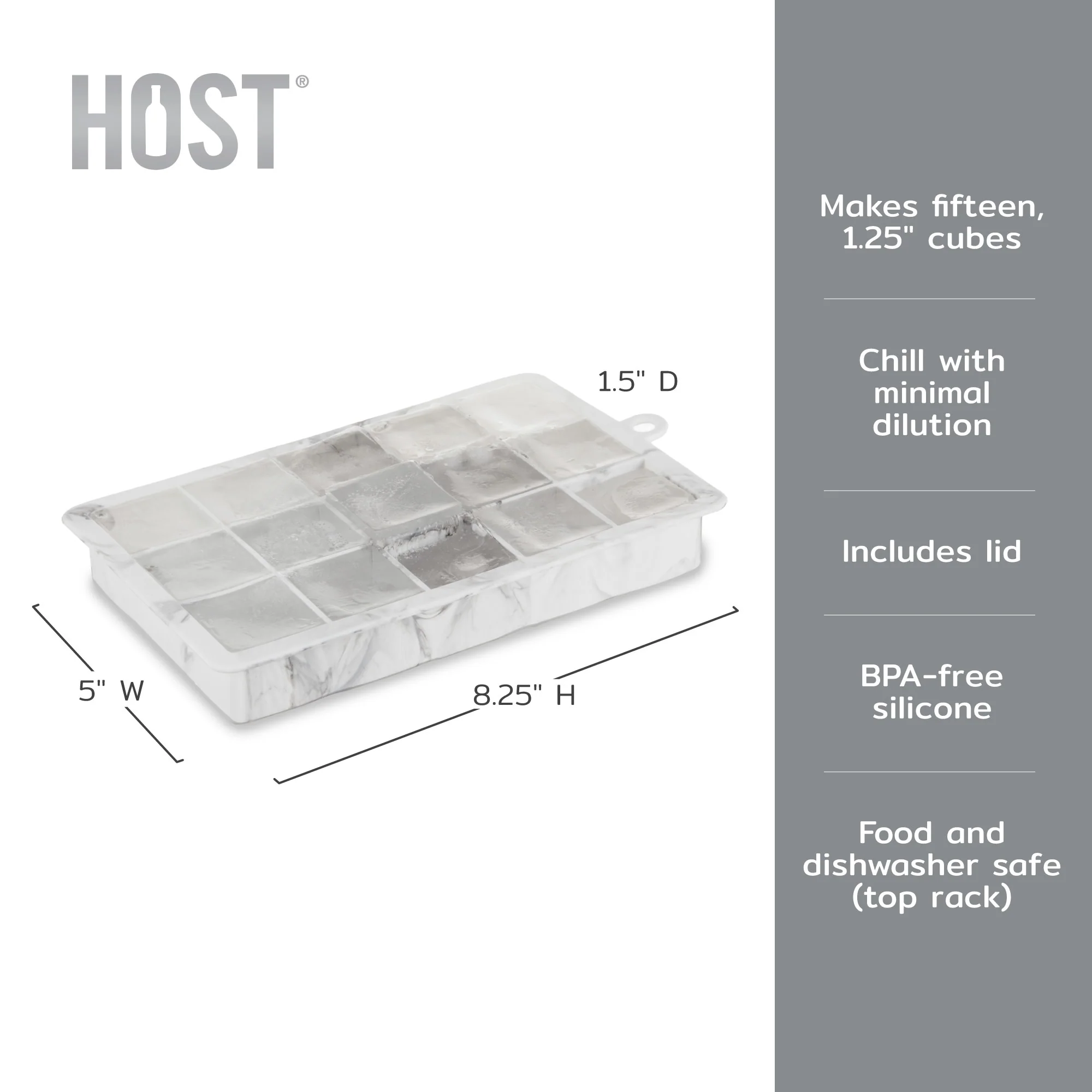 1.25" Ice Cube Tray with Lid in Gray Marble - Image 7