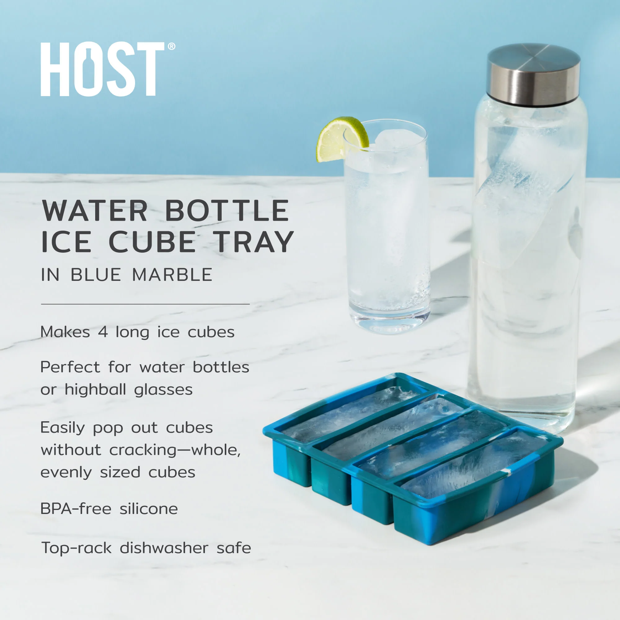 Water Bottle Ice Cube Tray in Blue Marble - Image 5