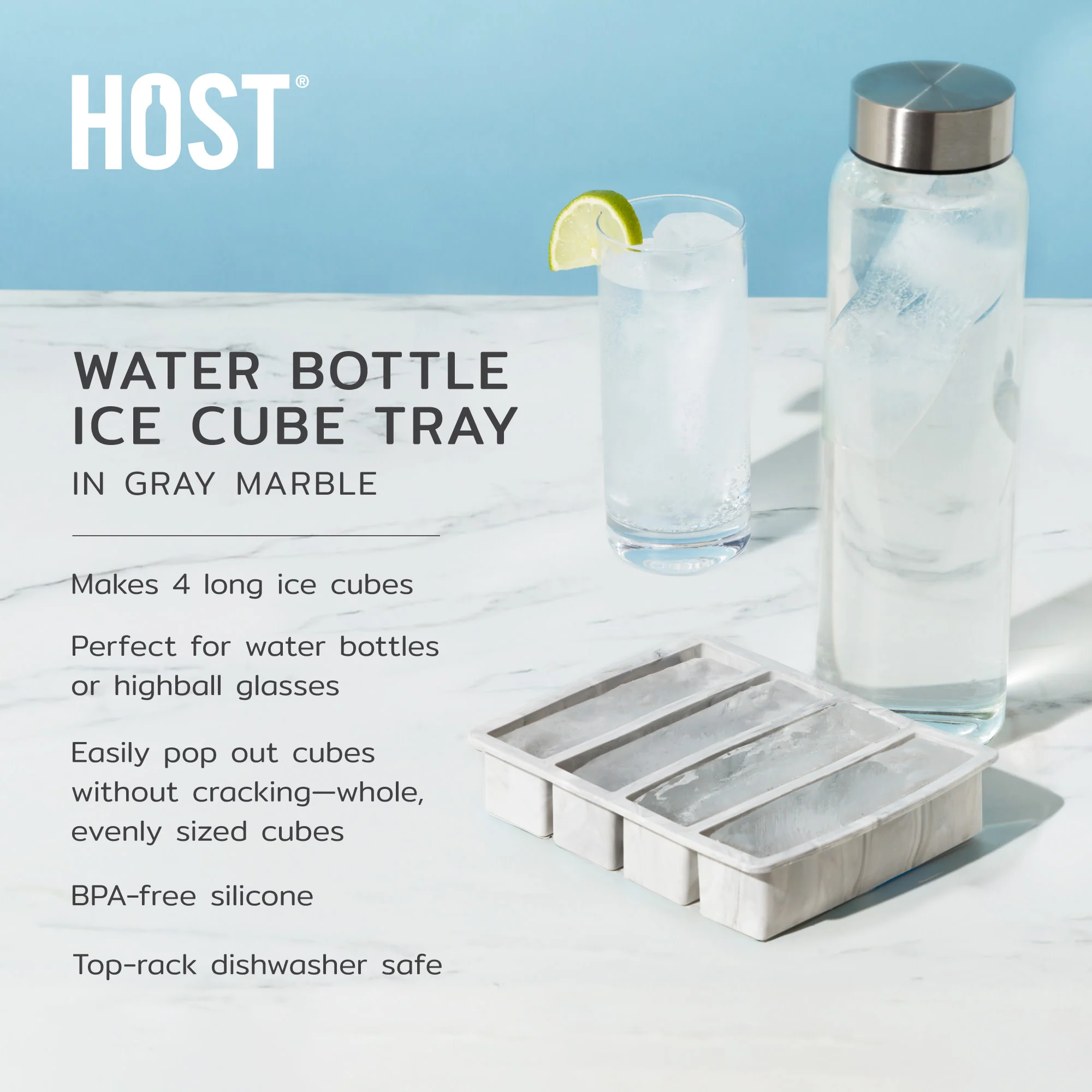 Water Bottle Ice Cube Tray in Gray Marble - Image 5