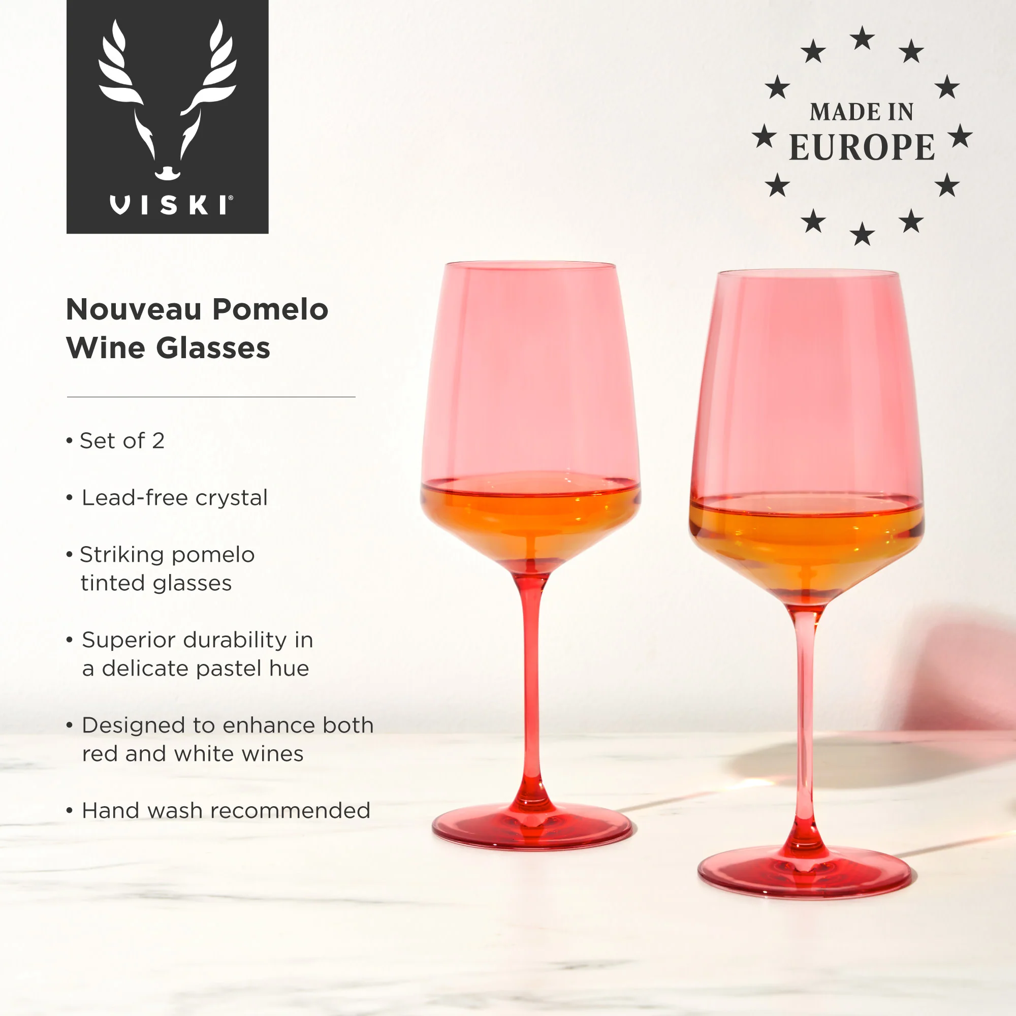 Reserve Nouveau Crystal Wine Glasses in Pomelo, Set of 2 - Image 6