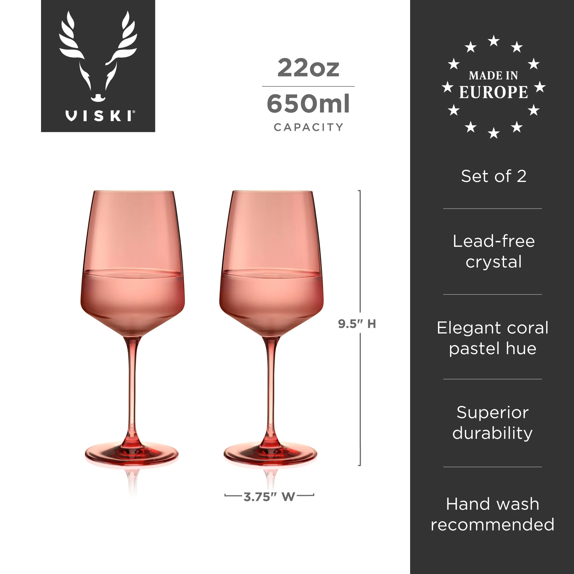 Reserve Nouveau Crystal Wine Glasses in Pomelo, Set of 2 - Image 7