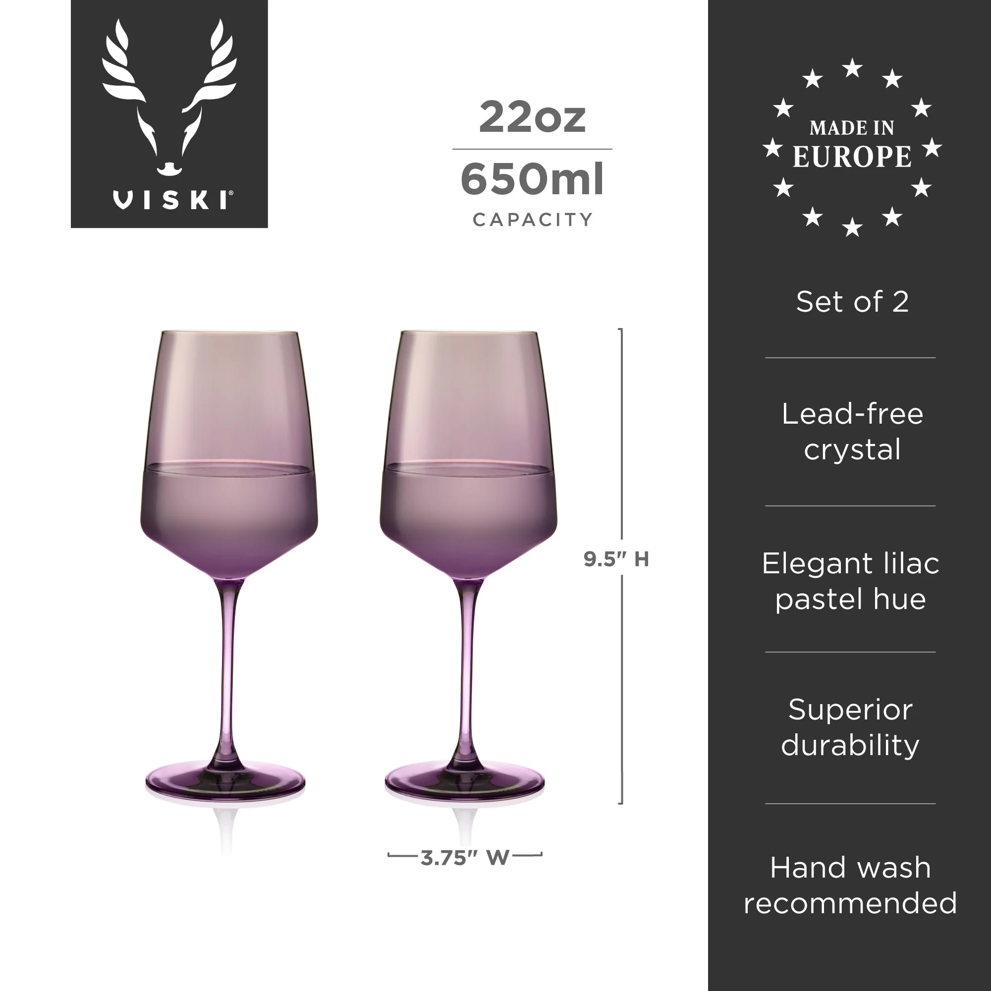 Reserve Nouveau Crystal Wine Glasses in Violet, Set of 2 - Image 7