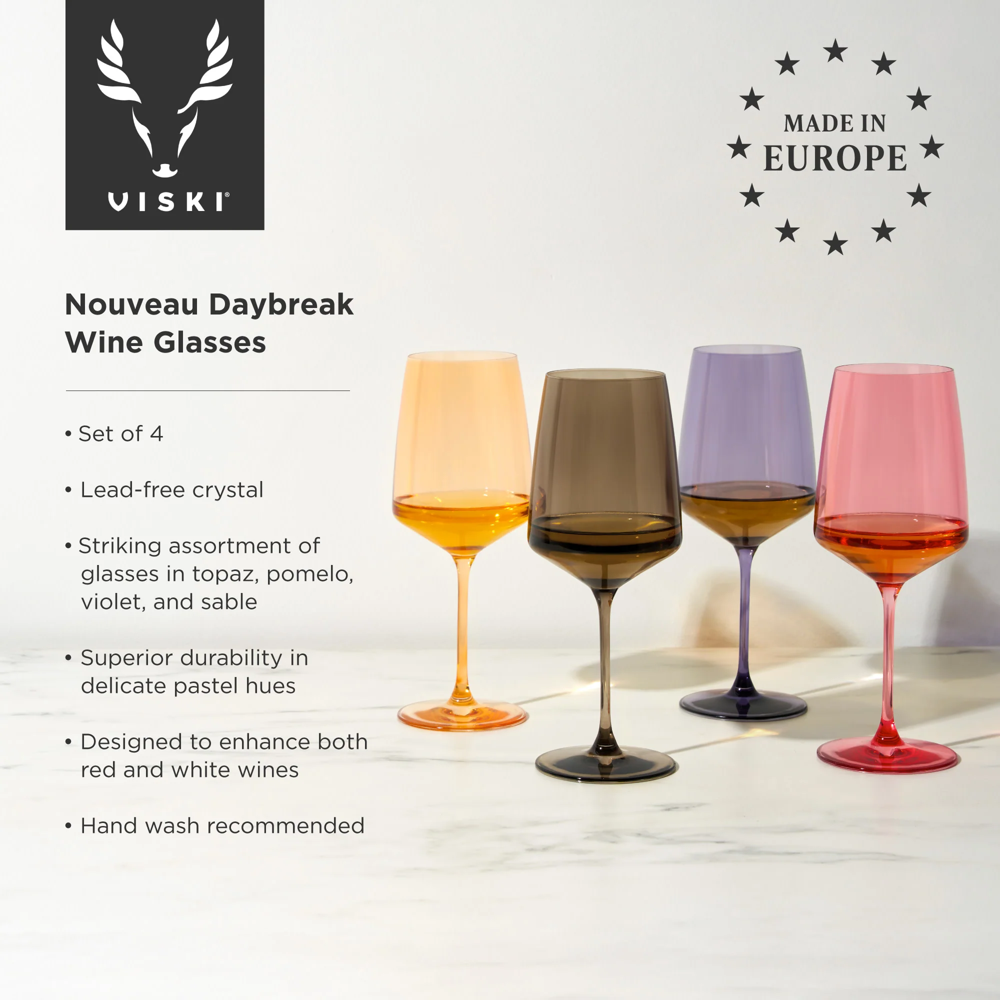 Reserve Nouveau Crystal Wine Glasses in Daybreak, Set of 4 - Image 6