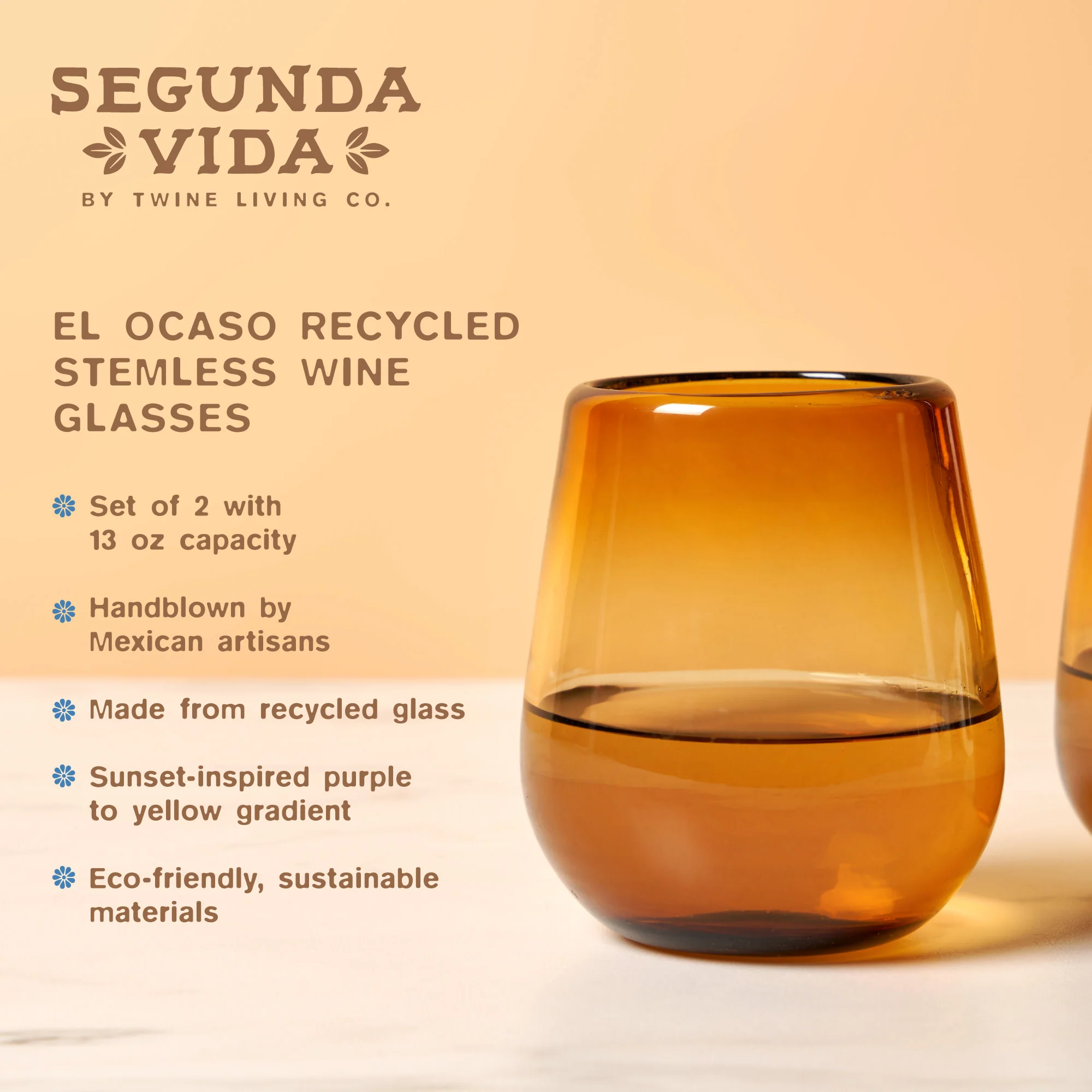 Segunda Vida El Ocaso Recycled Stemless Wine Glasses, Set of 2 - Image 7