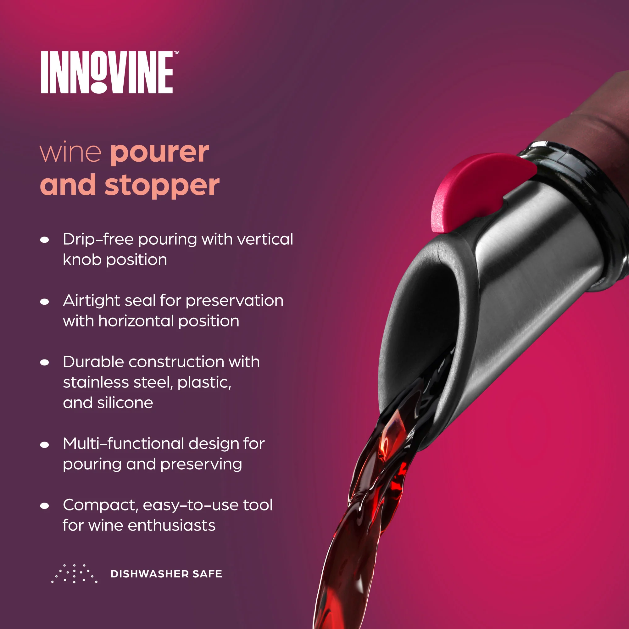 Wine Pourer and Stopper in Raspberry - Image 4
