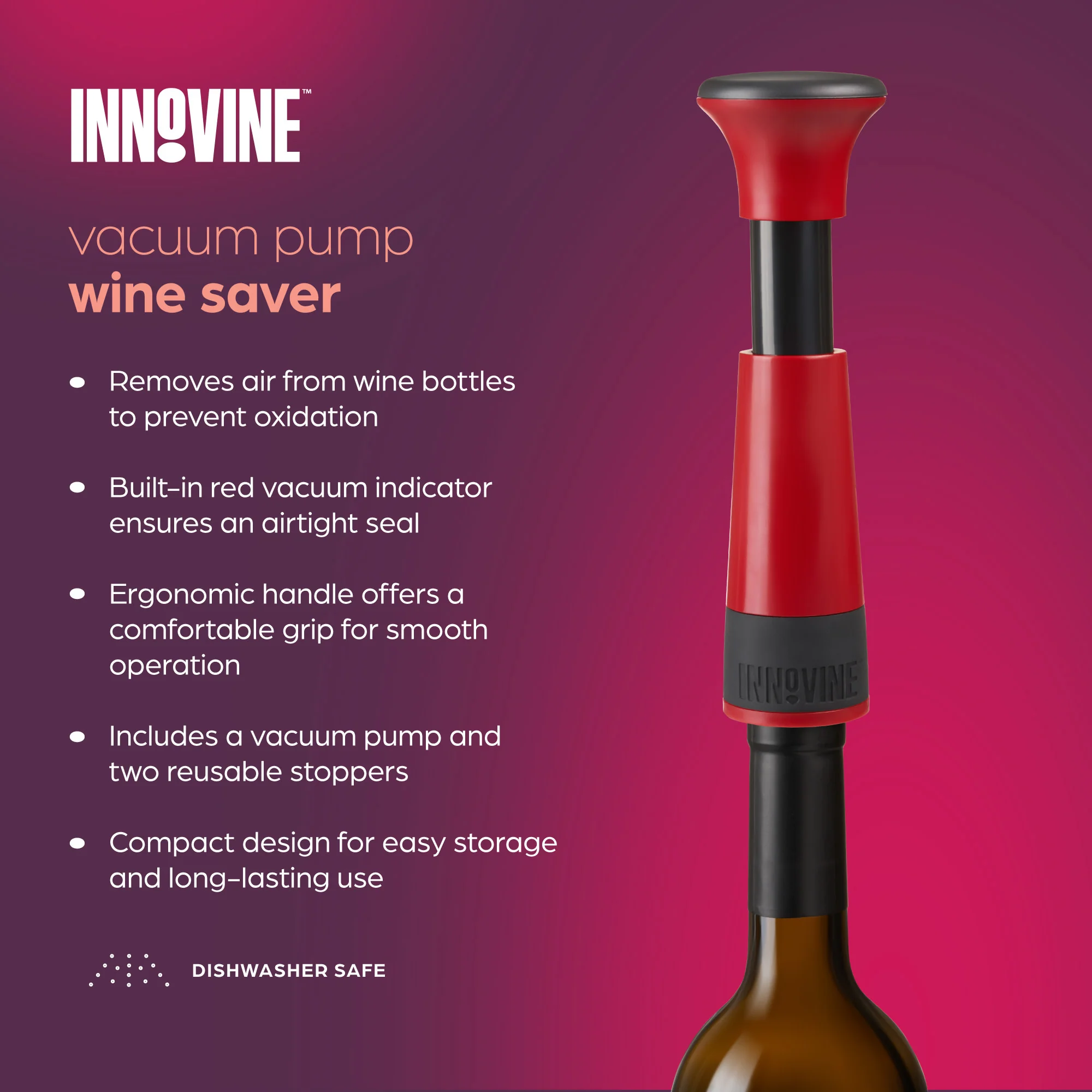Vacuum Pump Wine Saver in Raspberry - Image 4