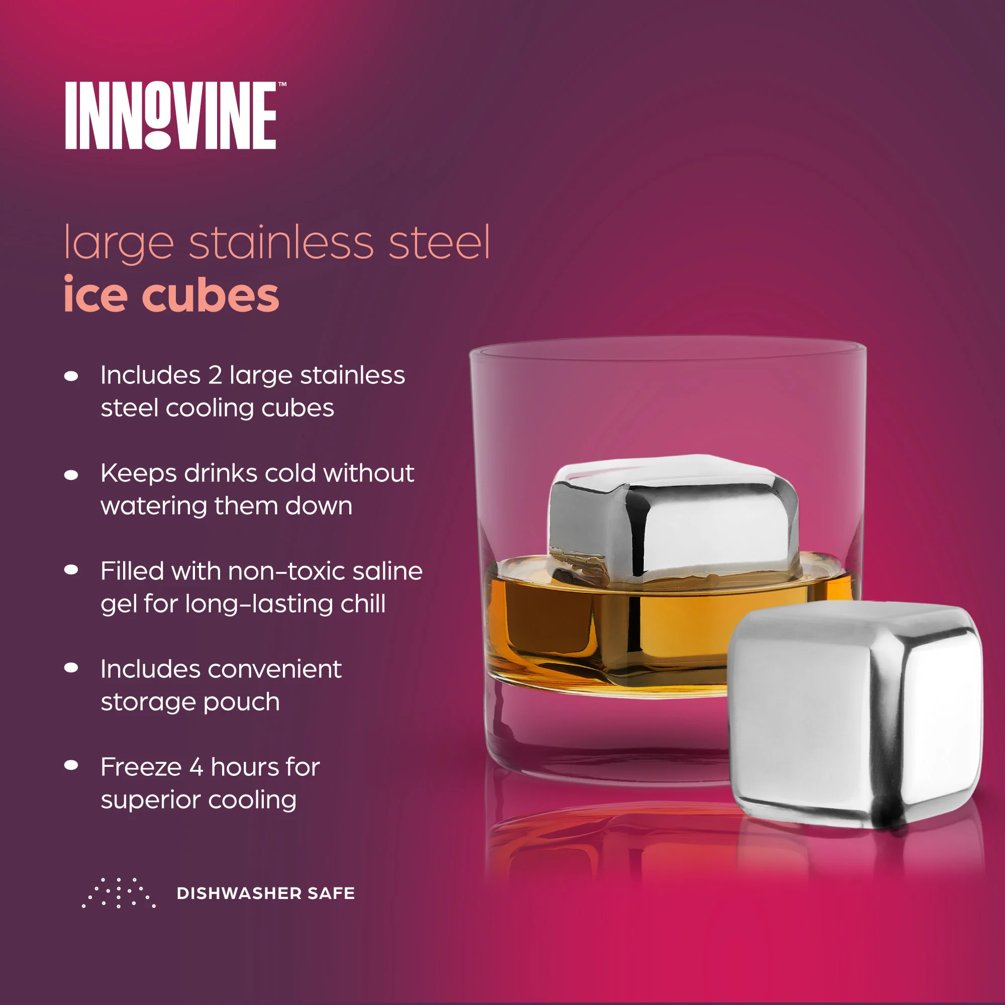 Large Stainless Steel Ice Cubes, Set of 2 - Image 4