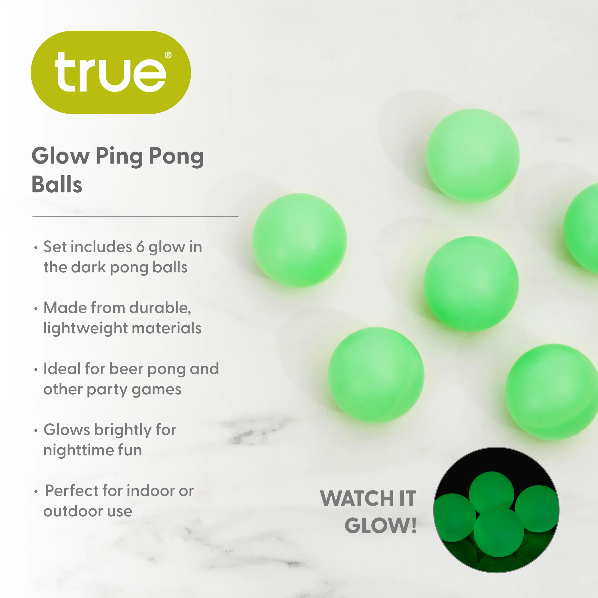 Glow in the Dark Pong Balls, Set of 6 - Image 5