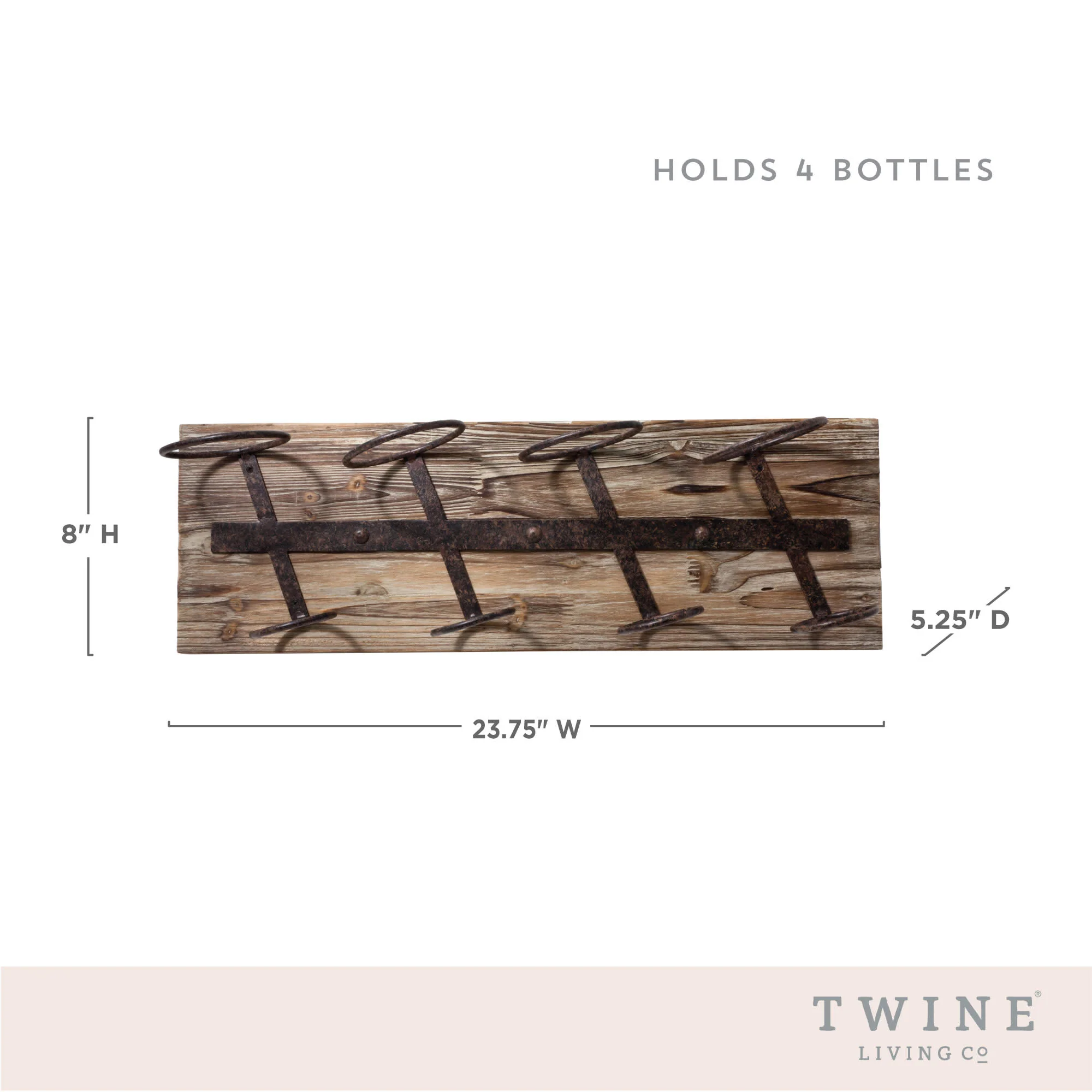 Wall Mounted Metal & Wood 4-Bottle Wine Rack - Image 7