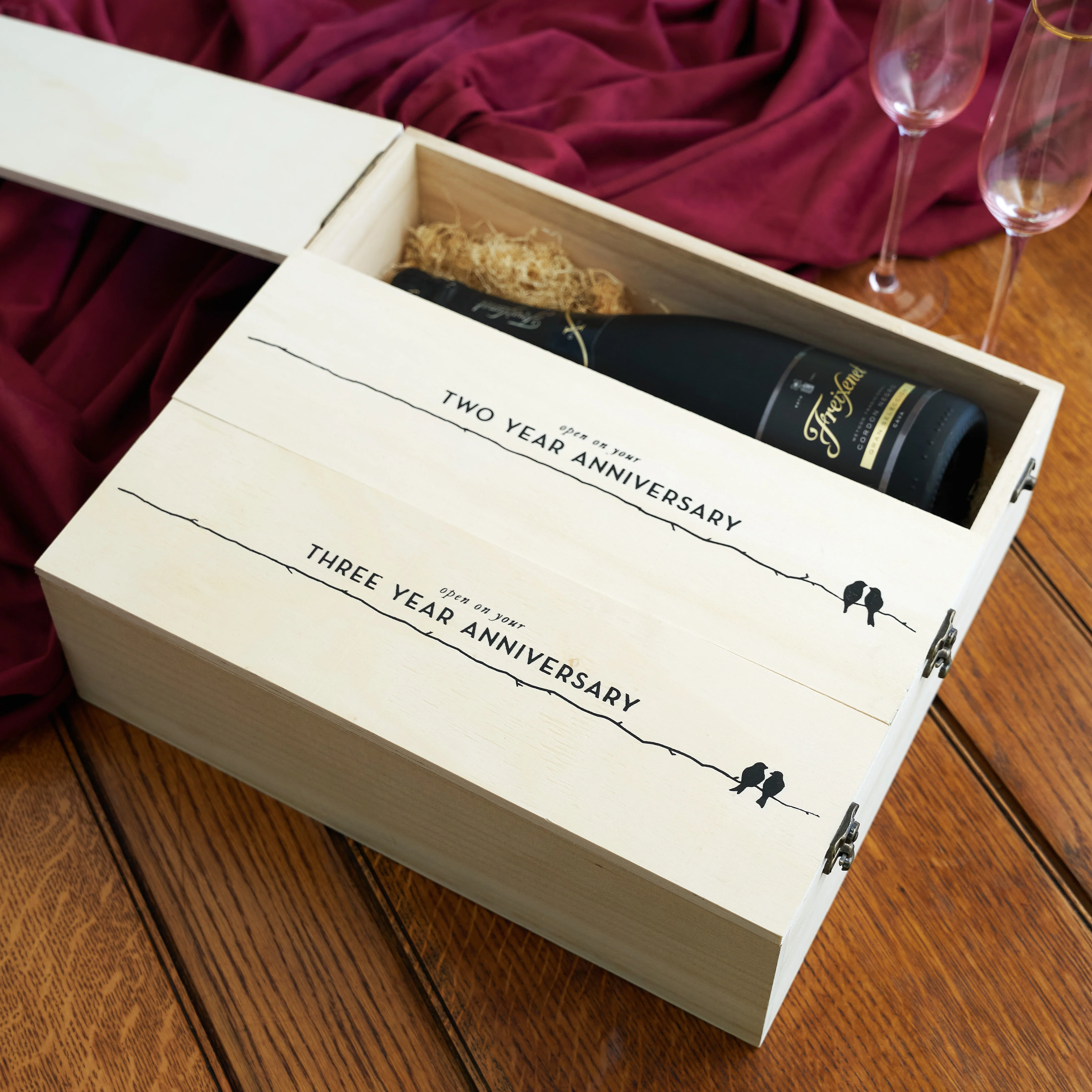 Newlywed's Anniversary 3-Bottle Wooden Wine Box - Image 4