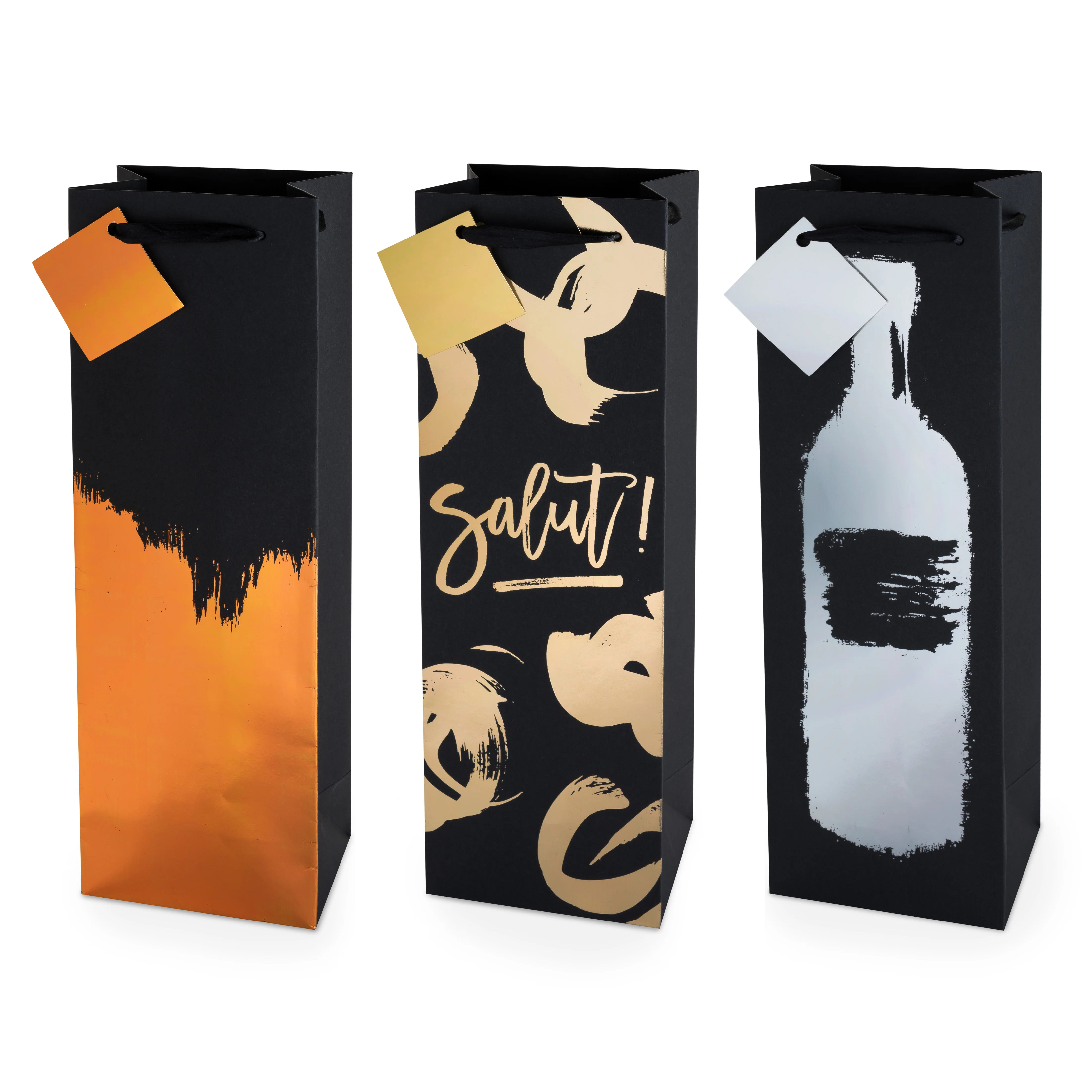 Metallic Brushstroke Single Bottle Wine Bag in Assorted Colors - Image 2