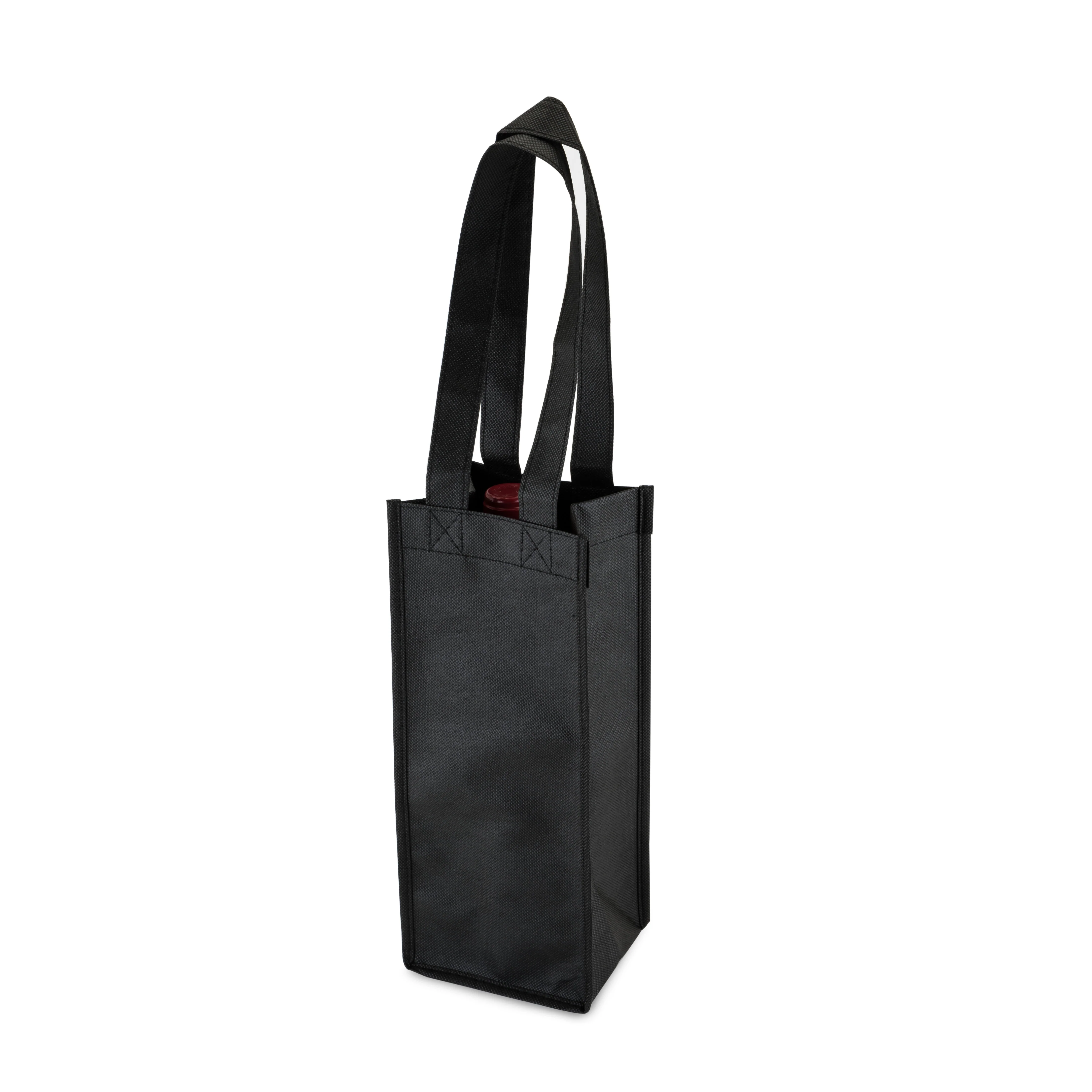 1-Bottle Non-Woven Tote in Black - Image 2