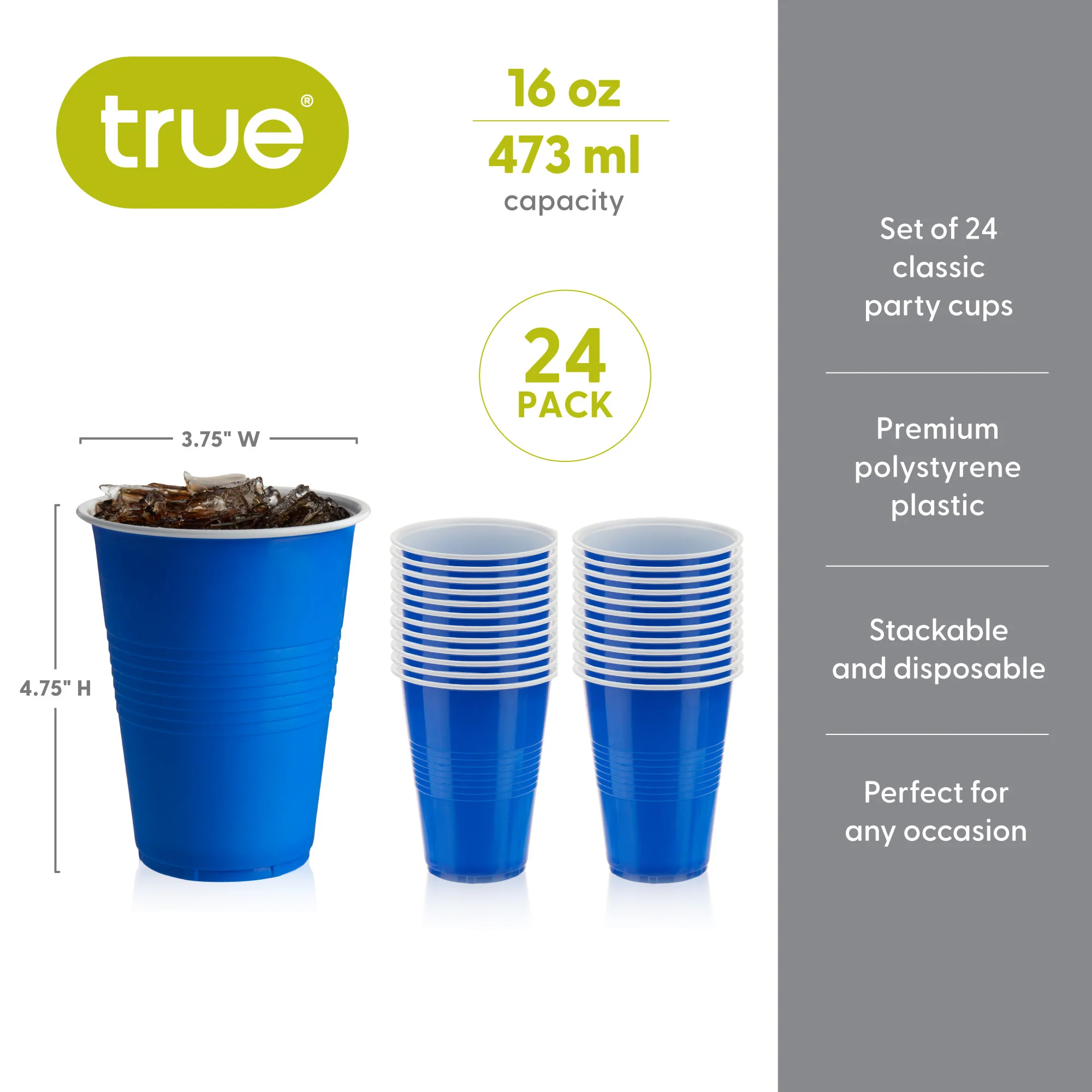 Party 16 oz Plastic Cups in Blue, Set of 24 - Image 7