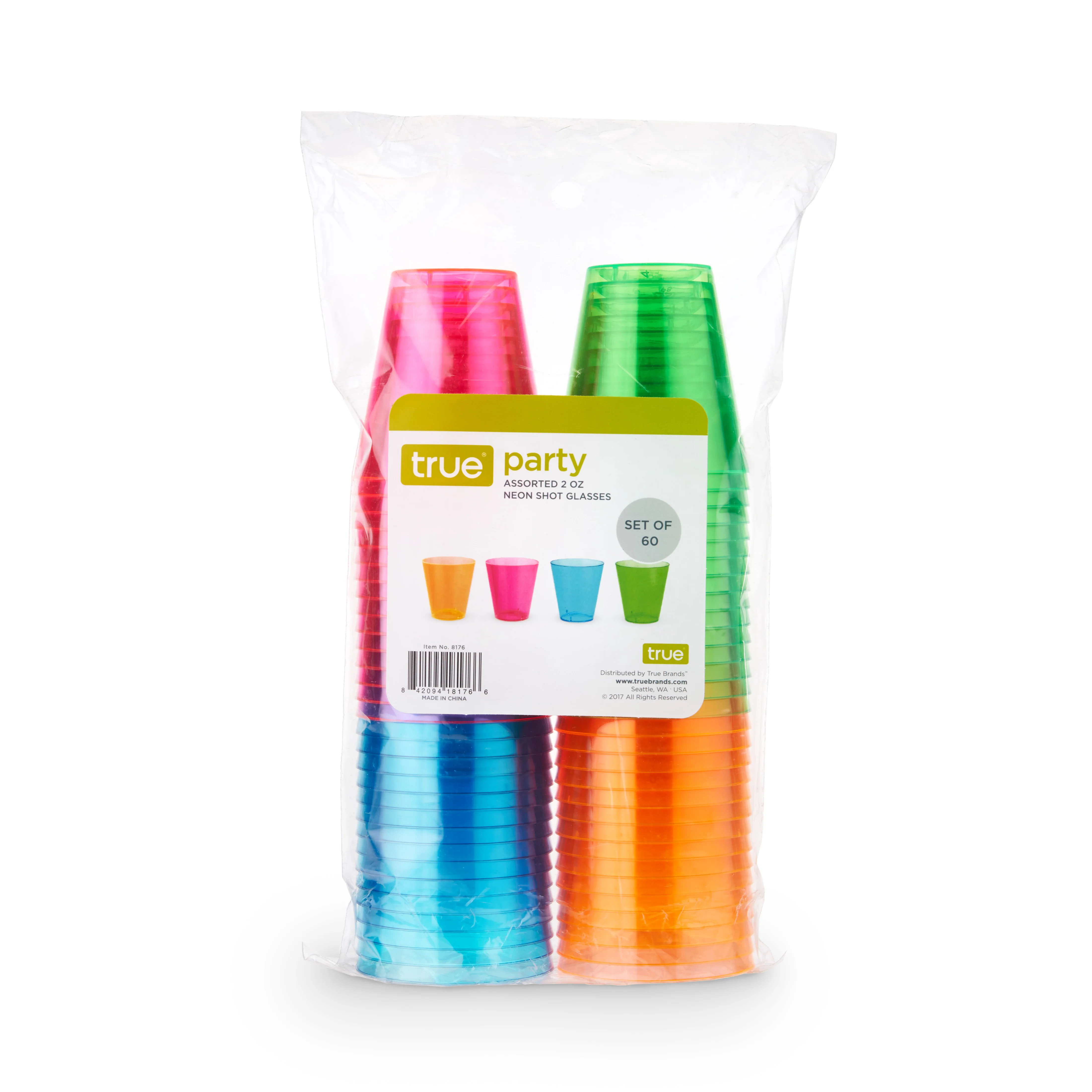 Party 2 oz Plastic Shot Glasses in Assorted Neon, 60ct - Image 2