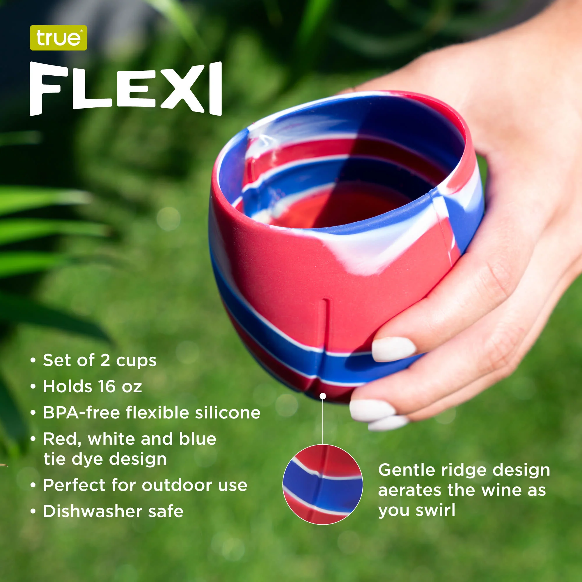 Flexi Aerating Silicone Wine Cups in Tie Dye, Set of 2 - Image 6